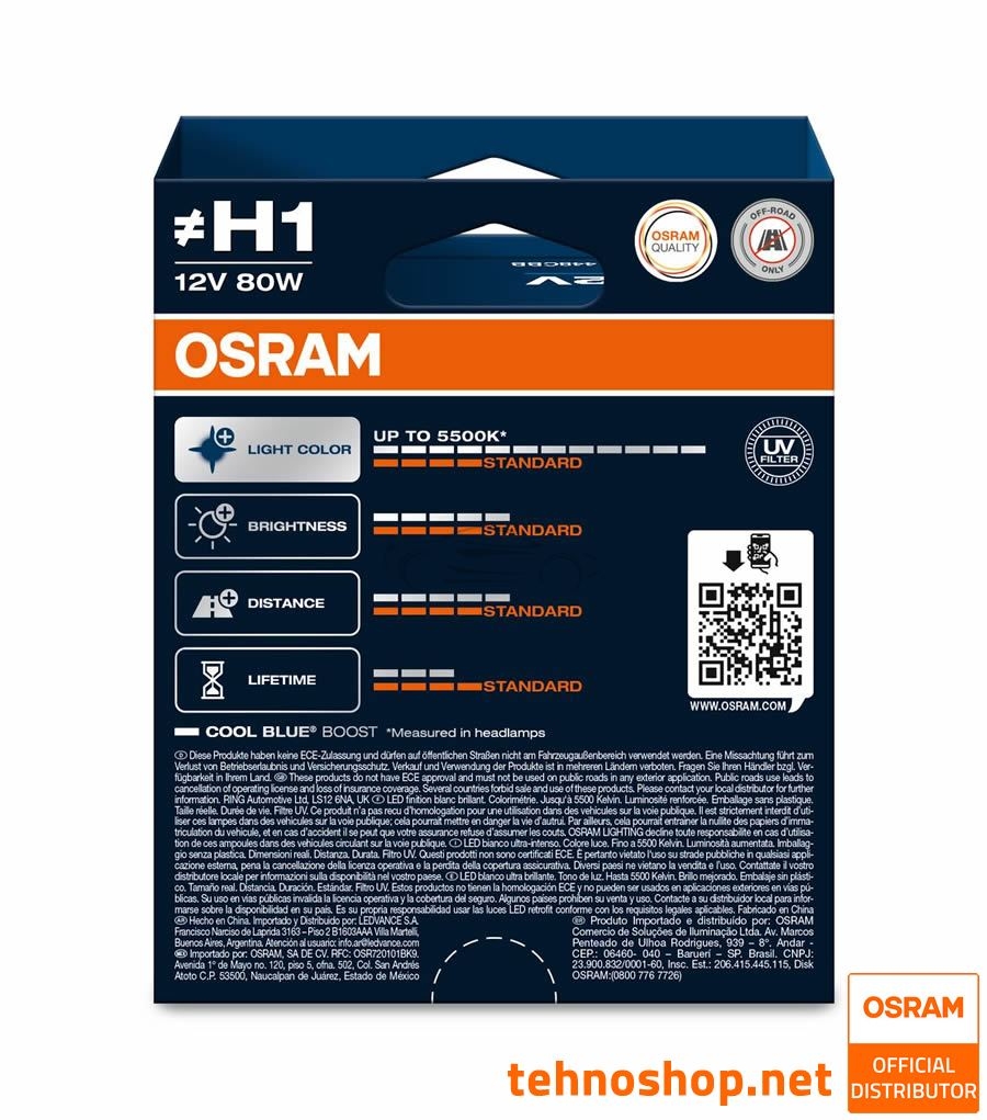 ŽARNICA OSRAM HALOGEN H1 COOL BLUE BOOST 62150CBB-2HB 80W 12V P14,5s 2HB