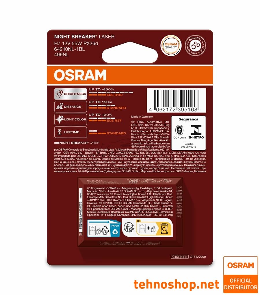 ŽARNICA OSRAM HALOGEN H7 64210NL-1BL NIGHT BREAKER LASER 55W PX26d 1BL