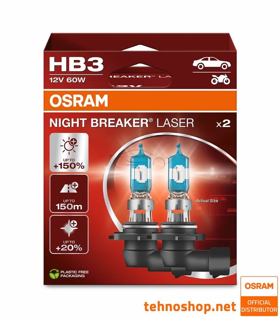 OSRAM HALOGEN BULB HB3 9005NL-2HB NIGHT BREAKER LASER 60W P20d 2HB