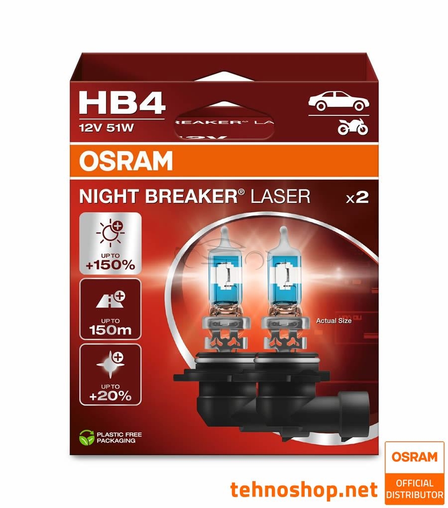 BULB OSRAM HALOGEN HB4 9006NL-2HB NIGHT BREAKER LASER 51W P22d 2HB