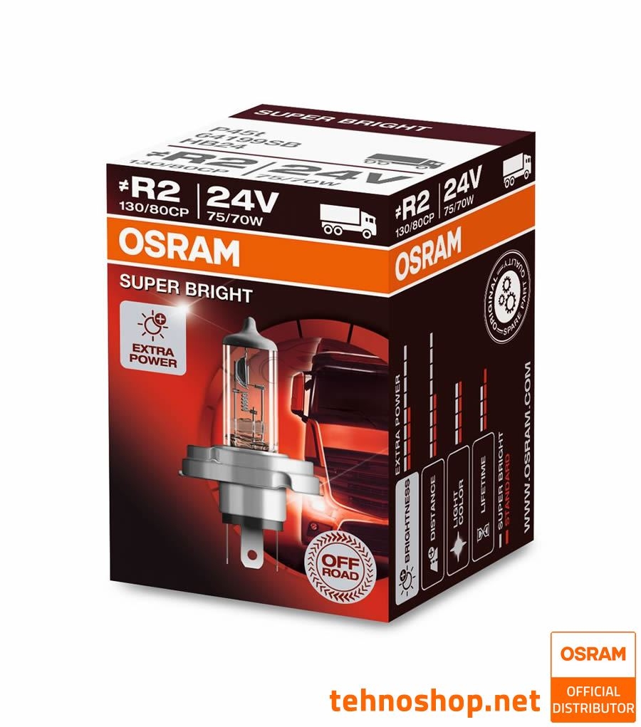 OSRAM HALOGEN BULB R2 64199SB SUPER BRIGHT 75/70W 24V P45t FS1