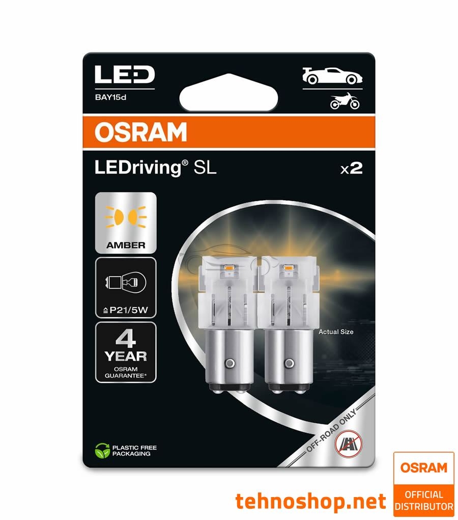 OSRAM LED BULB P21/5W LEDriving SL 12V 1.3W 7528DYP-2BL BAY15d 2BL