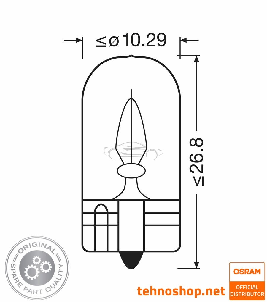 BULB OSRAM W3W ORIGINAL 2821 12V W2.1X9.5D UNV1