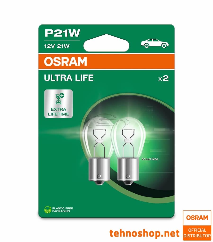 OSRAM BULB P21W 7506ULT-2BL ULTRALIFE 21W 12V BA15s 2BL